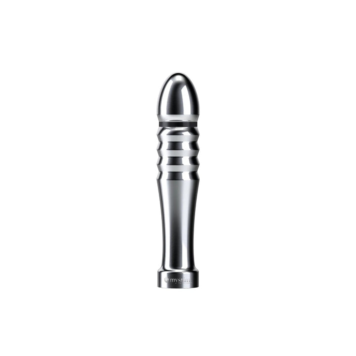 Mystim Funky Fella – E‑Stim Dildo mit feinen Rillen und metallischer Oberfläche
