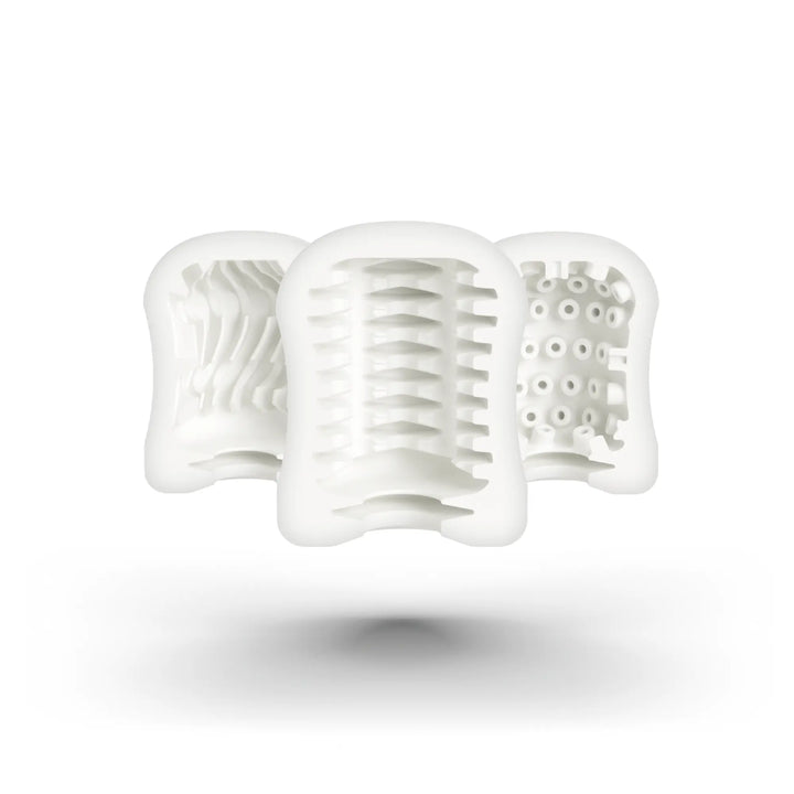 Mystim Ribbed Ricky – Silikon Sleeve Querschnitt aller verschiedenen Innenstrukturen