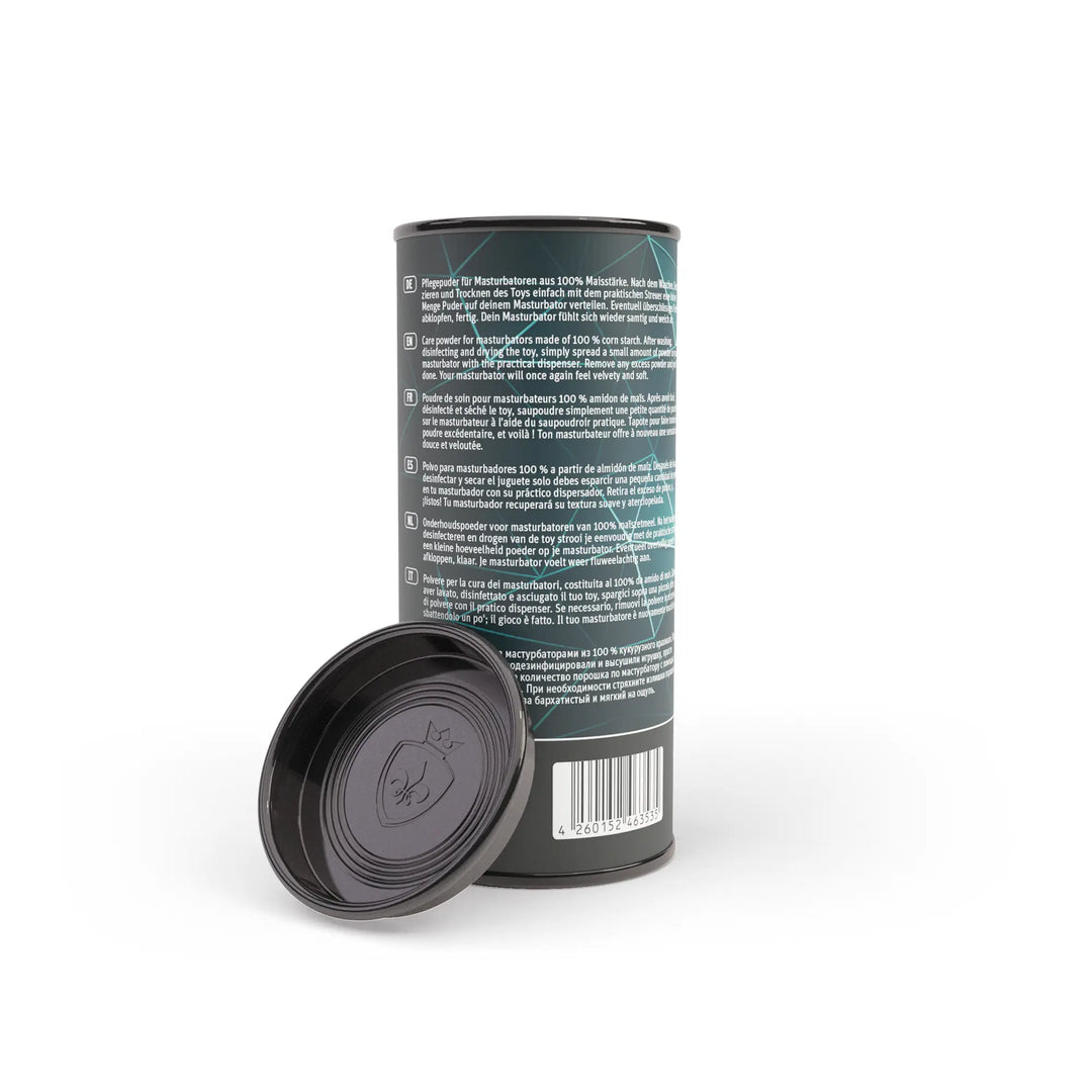 Mystim Virgin Wonder Puder für Masturbatoren Rückansicht Etikett und Deckel