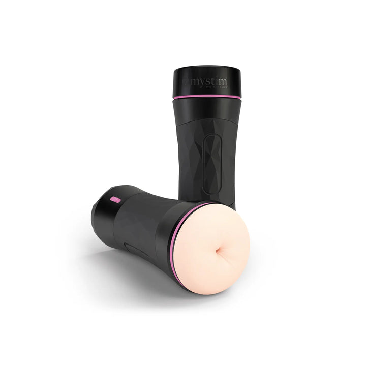 Mystim O(h) Push Me – Anal Sleeve aus hautfarbenem TPE mit Masturbator (Sleeve-Länge 17,5 cm, Ø 1,0–2,8 cm) seitlich