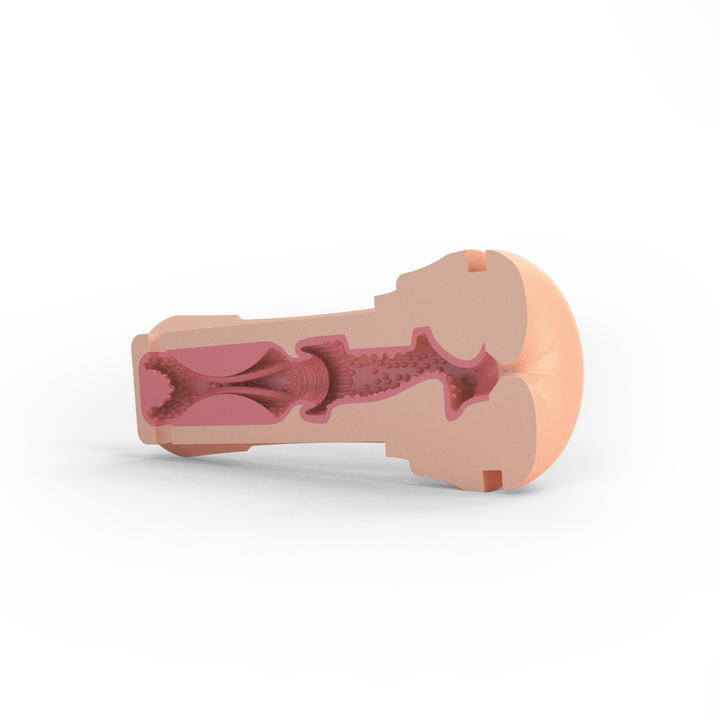 Mystim Ersatzsleeves für O(h) Push Me  Anus – Nahaufnahme der weichen TPE-Materialien und Innentextur des Sleeves