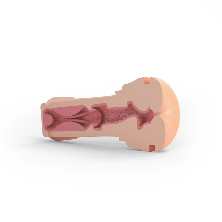 Mystim O(h) Push Me – Anus Querschnitt Sleeve aus hautfarbenem TPE mit realistischer Form (Sleeve-Länge 17,5 cm, Ø 1,0–2,8 cm)