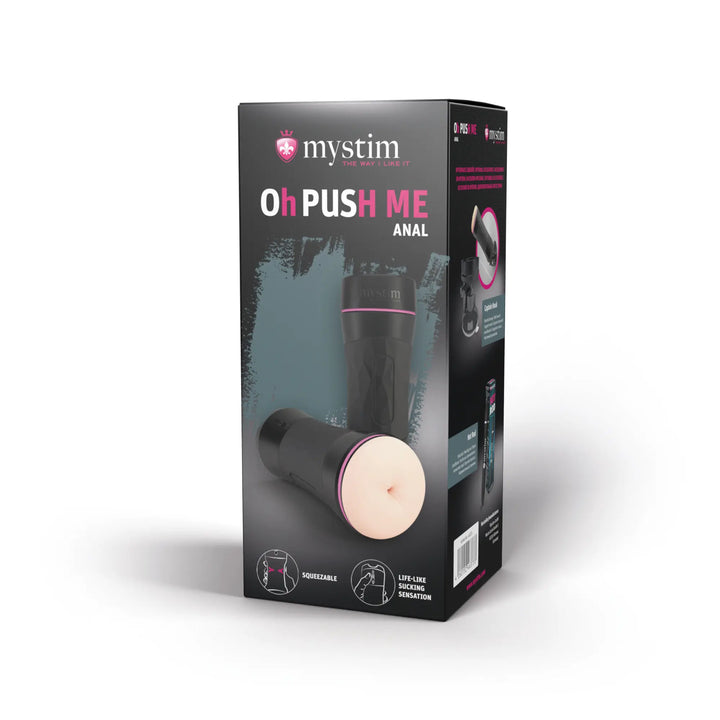 Mystim O(h) Push Me – Originalverpackung mit Anal‑Sleeve und Behälter