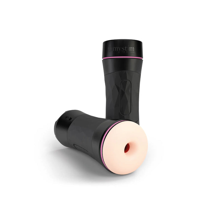 Mystim O(h) Push Me – Donut Sleeve aus hautfarbenem TPE mit Masturbator (Sleeve-Länge 17,5 cm, Ø 1,0–2,8 cm) seitlich