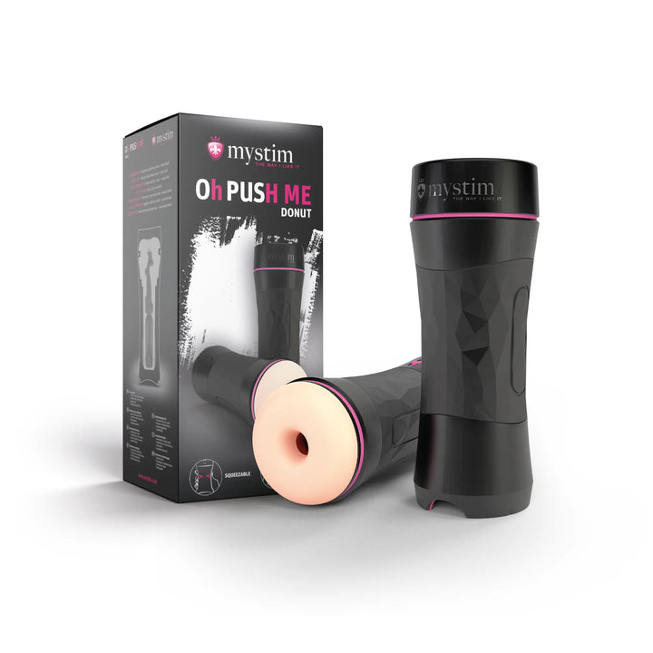 Mystim O(h) Push Me – Donut Sleeve mit Behälter und Kartonverpackung