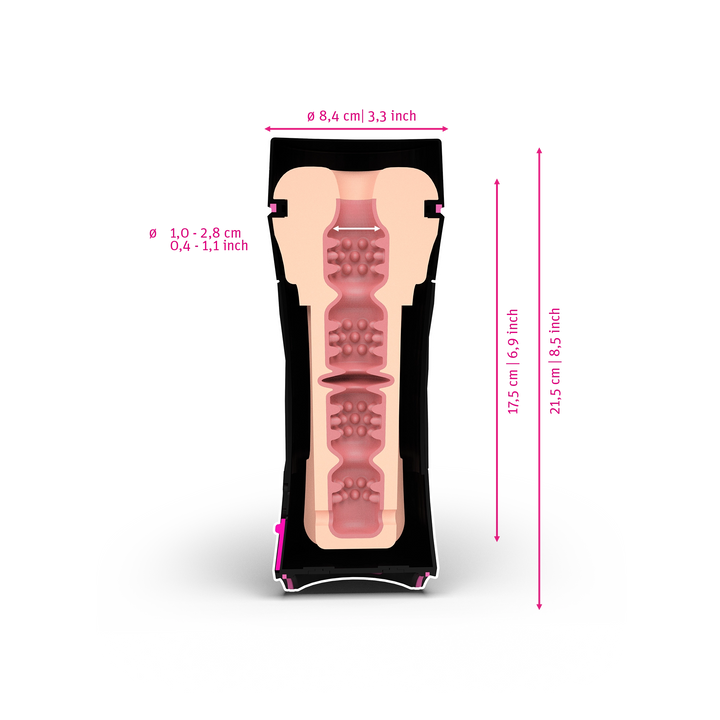 Mystim Oh Push Me Donut - Darstellung der Größe und Abmessungen 17,5cm Länge, 1-2,8cm Innen-Durchmesser