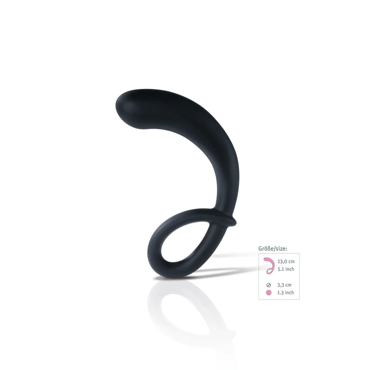 Mystim Curving Curt (ohne E‑Stim) – Darstellung der Größe und Abmessungen 13 cm Länge, 1,5–3,3 cm Durchmesser