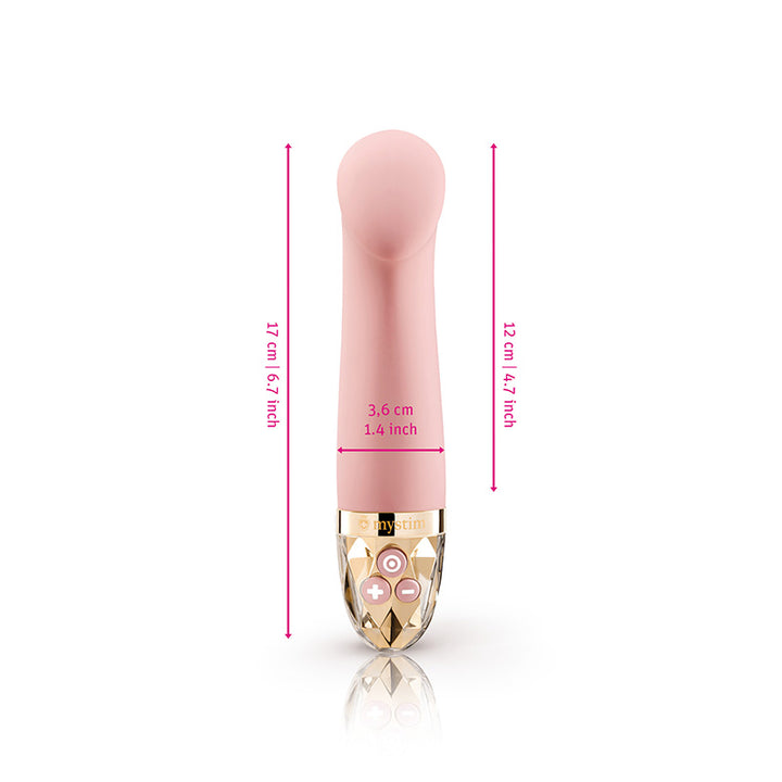 Mystim Right on Ron rose - G‑Spot Vibrator mit stilvoller Form Frontansicht Darstellung der Größe und Abmessungen 17cm Länge × Ø 3,6 cm