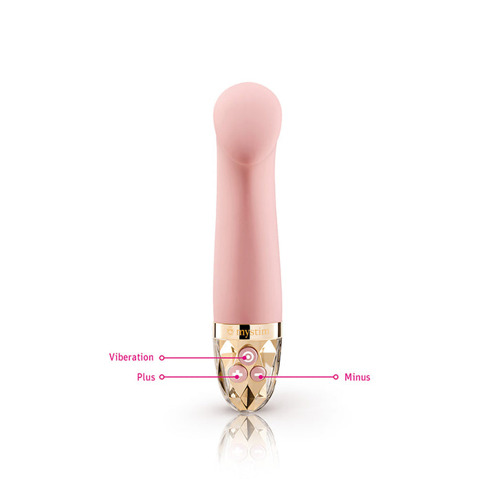 Mystim Right on Ron rose - G‑Spot Vibrator Darstellung der Knöpfe Vibration Plus Minus