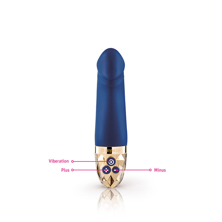 Mystim Real Deal Neal – Blue Darstellung der Knöpfe Plus Minus Vibration