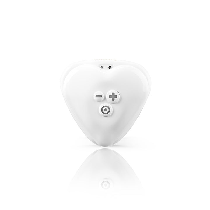 Mystim Heart’s Desire – Weiß E‑Stim Vibrator mit geschwungener Auflegeform (Herzform) Frontansicht