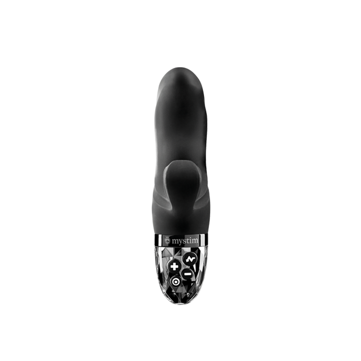 Mystim Hop Hop Bob – Black E‑Stim Rabbit-Vibrator mit G-Punkt‑Spitze und flexiblem Klitoris‑Stimulator Seitenansicht