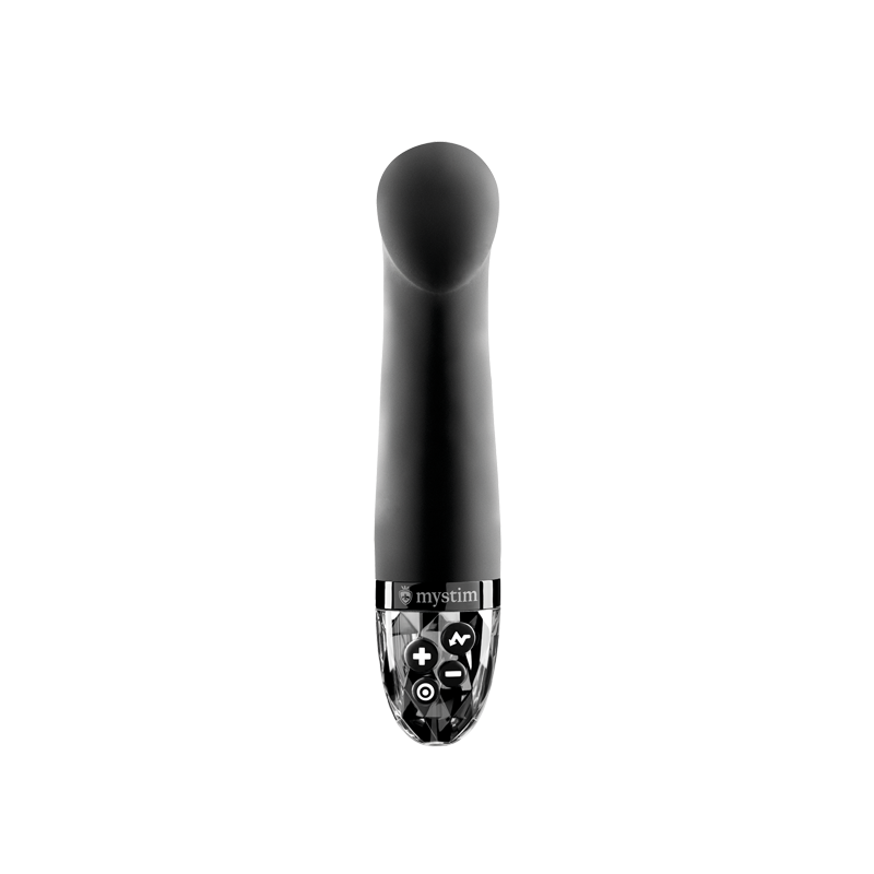 Mystim Right On Ron – Black E‑Stim G‑Spot Vibrator mit stilvoller Form Frontansicht