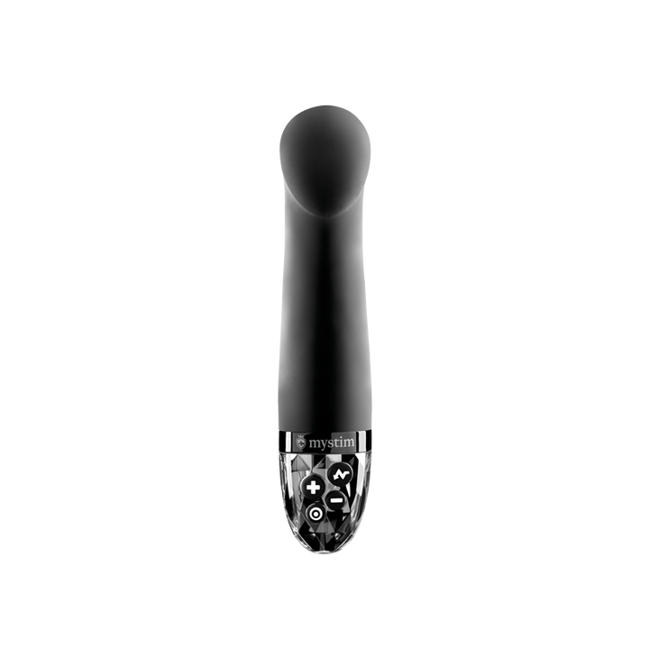 Mystim Right On Ron – Black E‑Stim G‑Spot Vibrator mit stilvoller Form Frontansicht