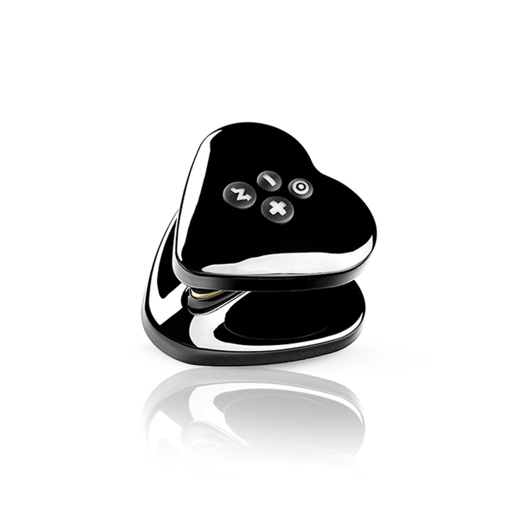 Mystim Heart’s Desire – Black Auflegevibrator mit E-Stim (Herzform)  Nahaufnahme der Seite