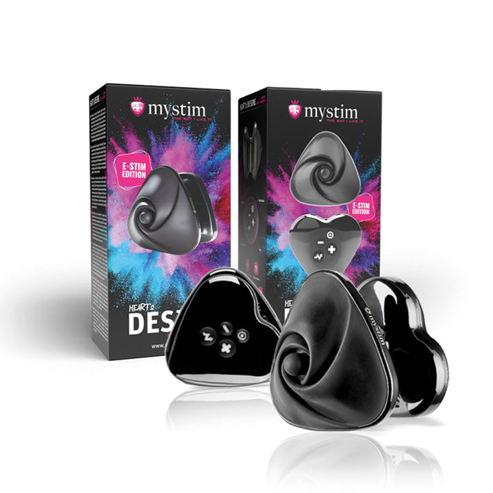 Mystim Heart’s Desire – Black Auflegevibrator mit E-Stim (Herzform)  und Kartonverpackung