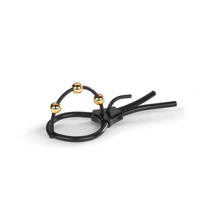 Mystim Pearly Pete – E‑Stim Eichel‑Schlaufe mit verschiebbaren vergoldeten Kugeln (bipolar) aus medizinischem Platinsilikon