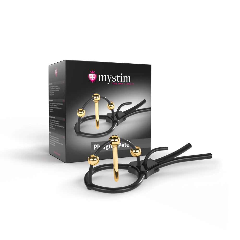 Mystim Plunging Pete – E‑Stim Corona Strap mit Verpackungsbox und Kabel