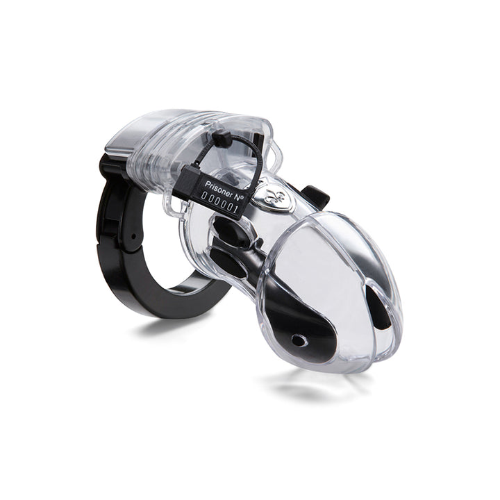 Mystim Pubic Enemy No. 1 – Clear Edition Peniskäfig aus ABS mit E‑Stim Funktion (Länge ca. 9,4 cm, Ø ca. 5,2 cm)