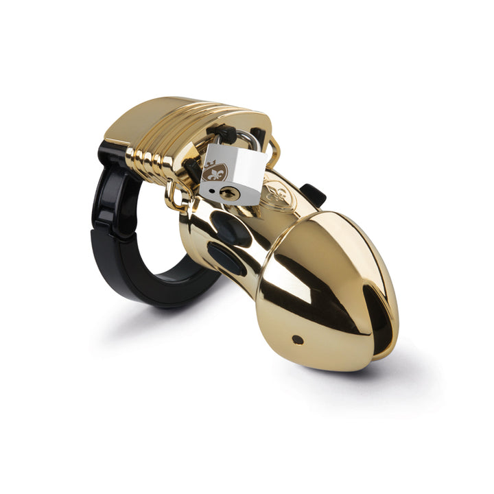 Mystim Pubic Enemy No. 1 – Gold Edition Peniskäfig (goldfarbener ABS) mit E‑Stim Funktion