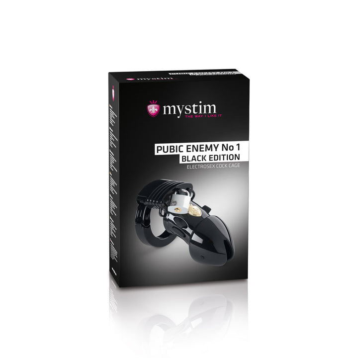 Mystim Pubic Enemy No. 1 – Originalverpackung des Peniskäfigs Black