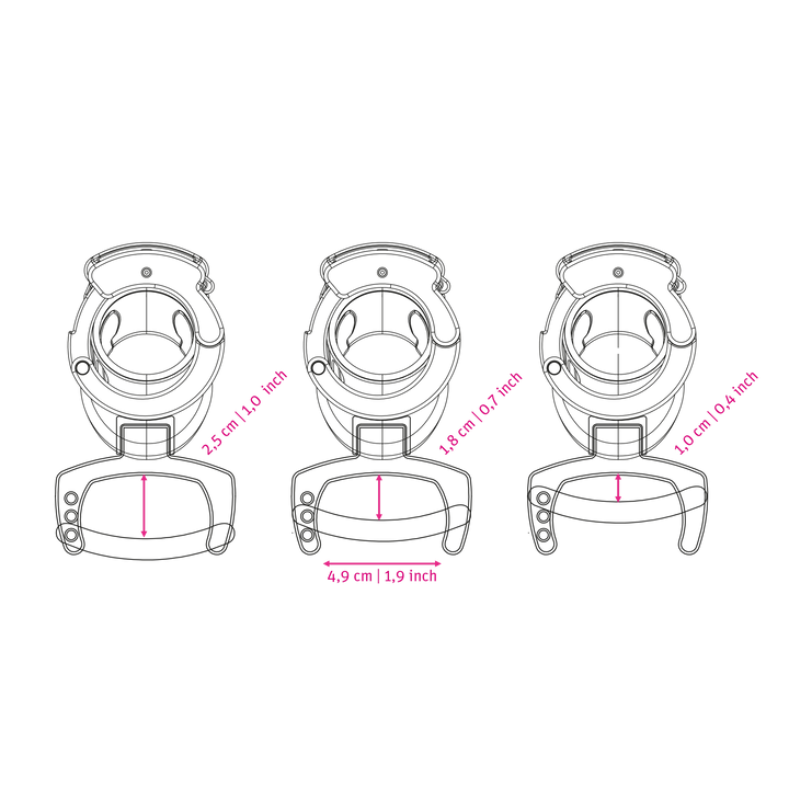 Mystim Pubic Enemy no3 - Darstellung der Größe und Abmessungen der Schellen-Verstellbarkeit Länge 4,9cm, Breite 1-2,5cm