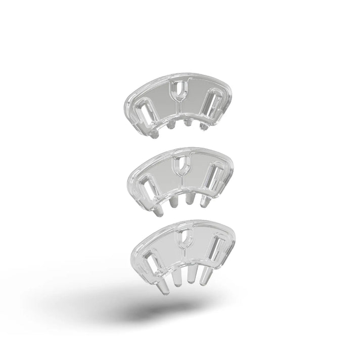 Mystim Fang Gang – Nahaufnahme mit drei Spacer‑Einsätzen für Pubic Enemy Käfige