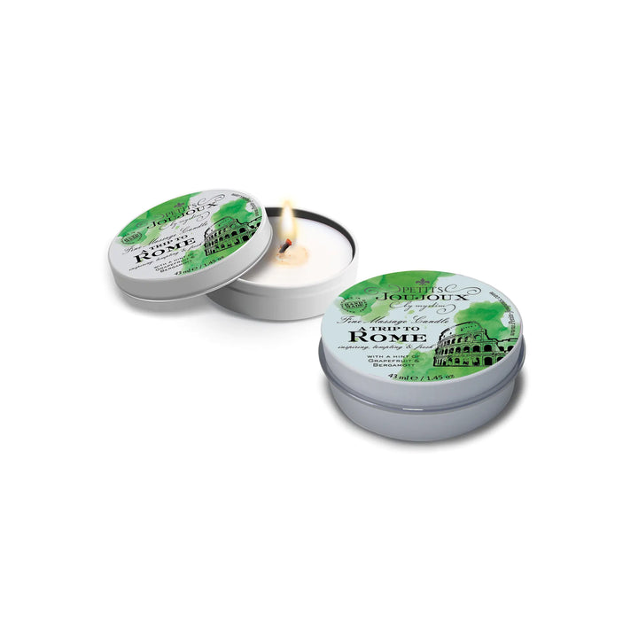 Mystim Massagekerze 43 ml – in kompakter Dose, geschmolzenes Wachs als hautpflegendes Massageöl Grapefruit & Bergamotte ROME