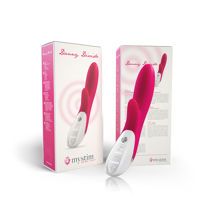 Mystim Danny Divido – Naughty Pink Vibrator mit Klitoris-Finger (27 cm Länge, Ø 3,8 cm, 8 Vibrationsprogramme, 5 Intensitätsstufen)