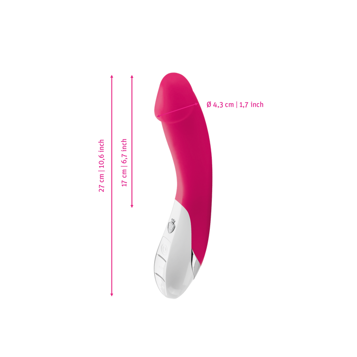 Mystim Terrific Truman – Darstellung der  Größe und Abmessungen Länge 27cm (ohne Griff: 17cm), Durchmesser 4,3cm