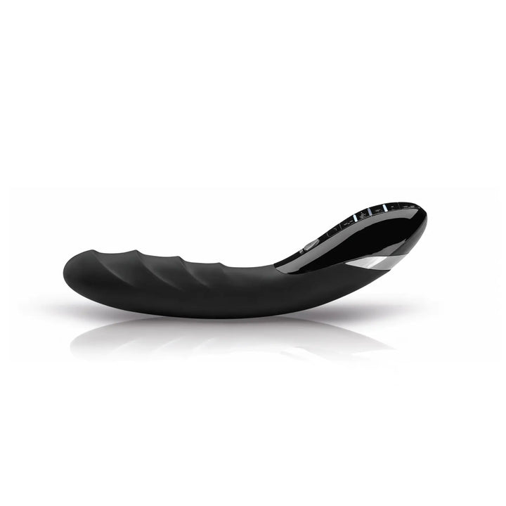 Mystim Sizzling Simon – E‑Stim Vibrator aus medizinischem Platinsilikon mit zwei Motoren (27 cm × Ø 3,2–4,0 cm) liegend