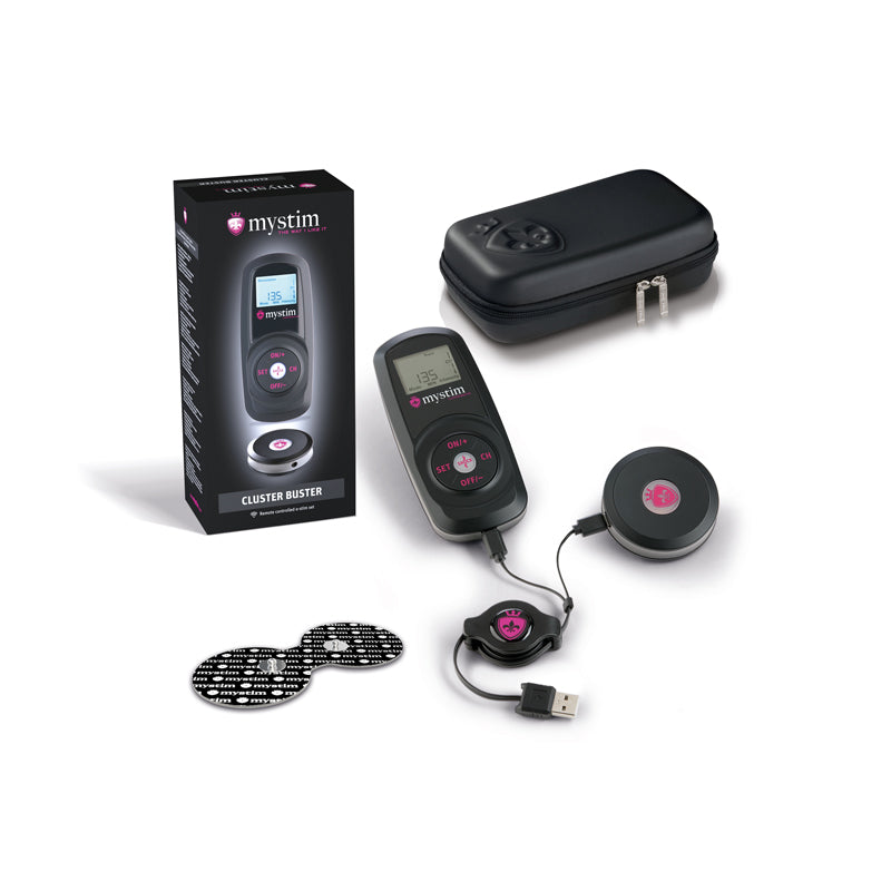Mystim Cluster Buster Komplett-Set mit Kabeln, Elektroden und Sultry Sub Empfänger für kabellose Elektrostimulation