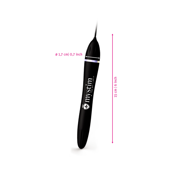 Mystim Hot Rod - Darstellung der Größe und Abmessungen Länge 15cm, 1,7cm Durchmesser