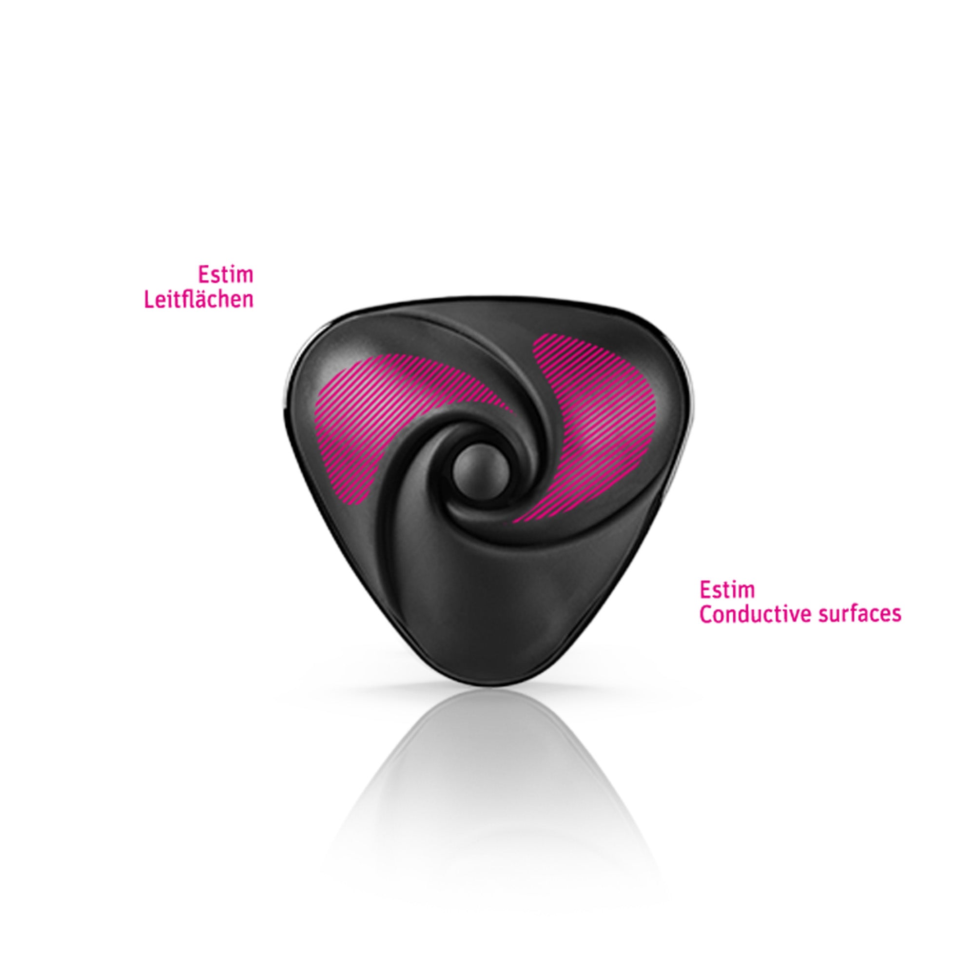 Mystim Heart’s Desire – Black Auflegevibrator mit E-Stim Darstellung der Leitflächen zur Elektrostimulation