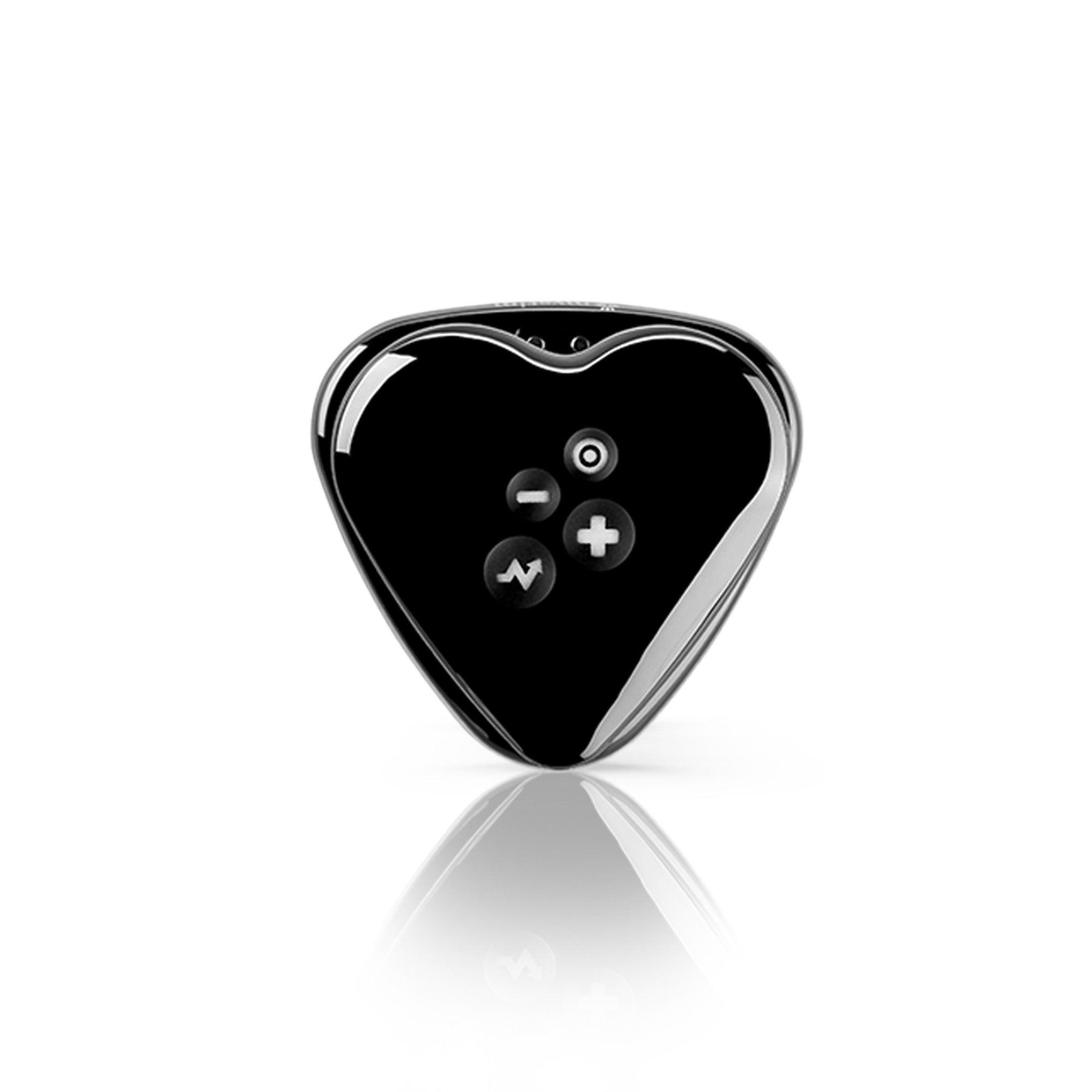 Mystim Heart’s Desire – Black Auflegevibrator mit E-Stim Frontansicht Knoepfe