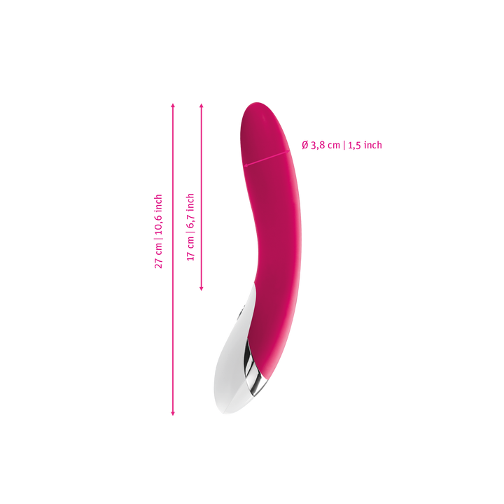Mystim Elegant Eric – Darstellung der  Größe und Abmessungen Länge 27cm (ohne Griff: 17cm), Durchmesser 3,8cm