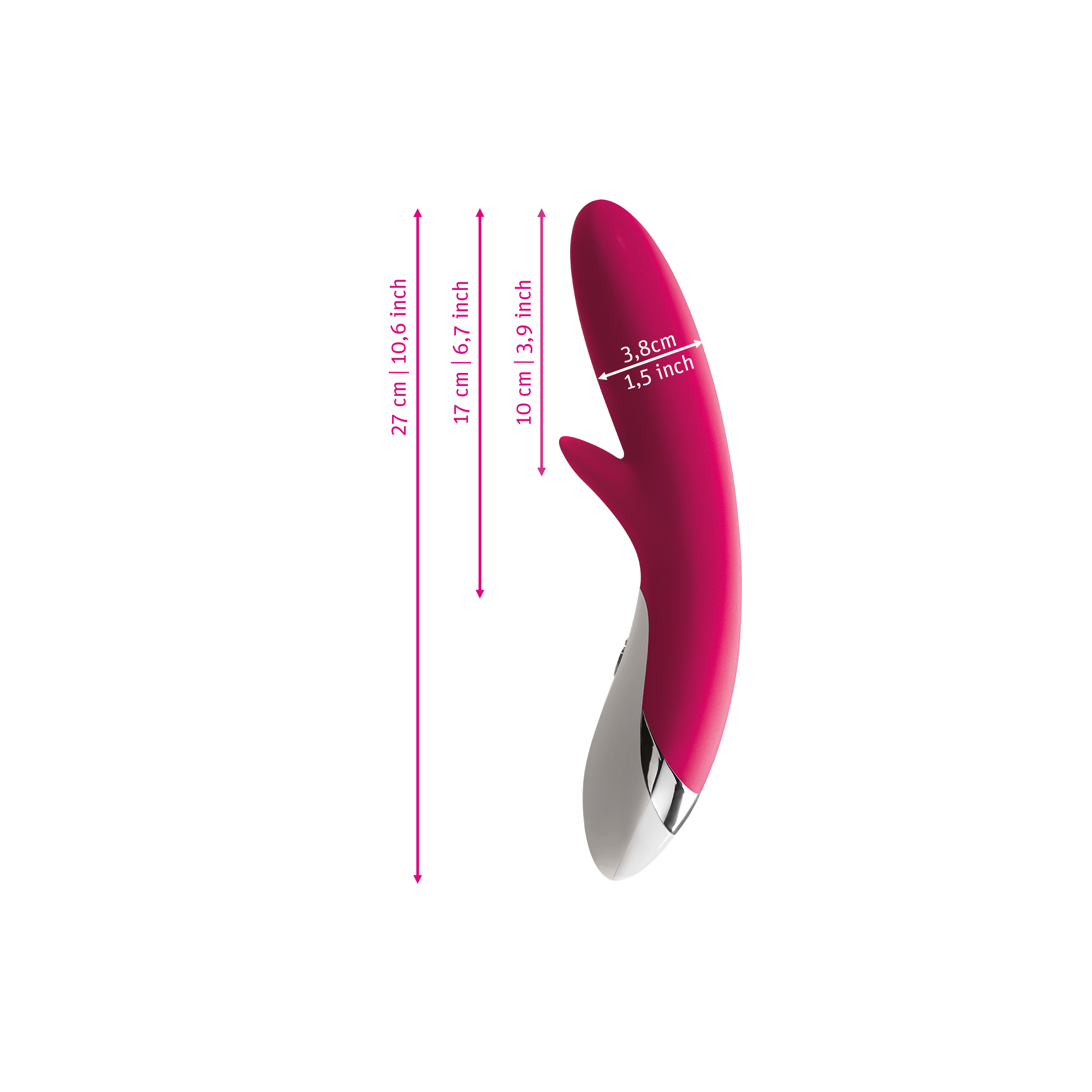 Mystim Danny Divido – Darstellung der  Größe und Abmessungen Länge 27cm (ohne Griff: 17cm), Durchmesser 3,8cm