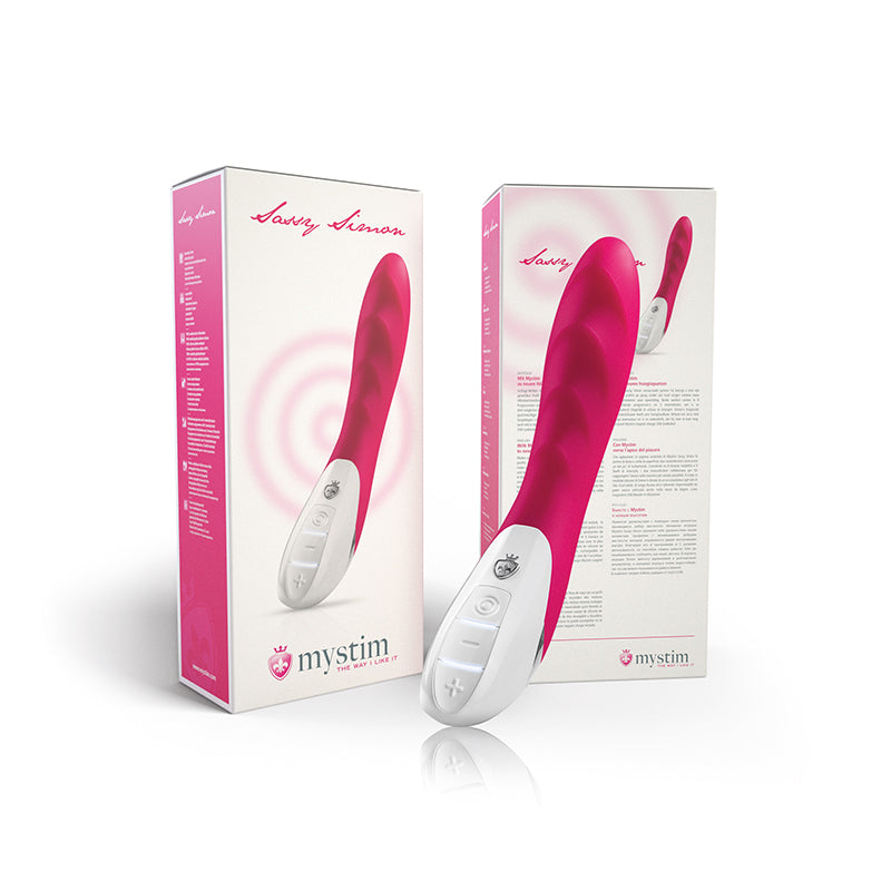 Mystim Sassy Simon – Naughty Pink Vibrator mit gewellter Textur (27 cm Länge, Ø 3,5–4,0 cm)