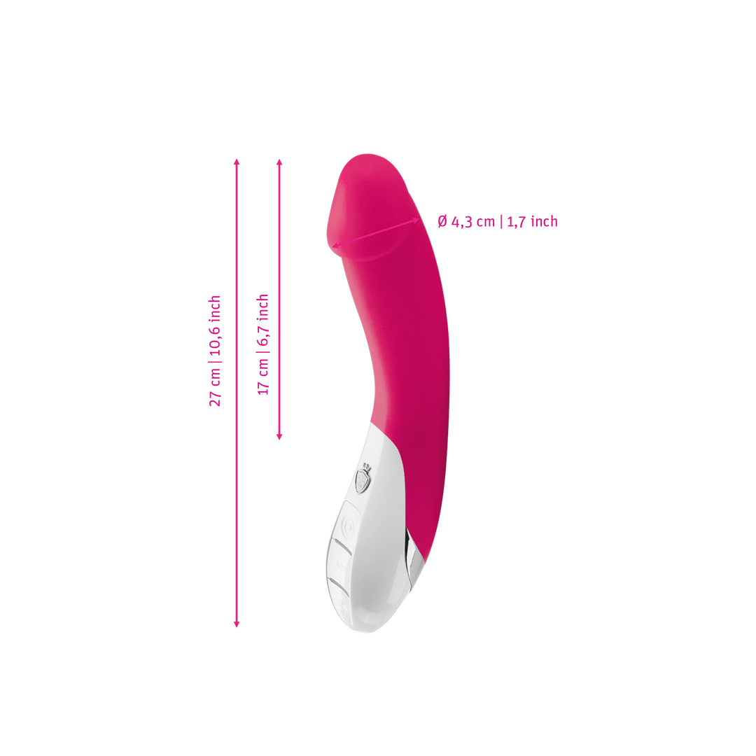 Mystim Terrific Truman – Darstellung der  Größe und Abmessungen Länge 27cm (ohne Griff: 17cm), Durchmesser 4,3cm