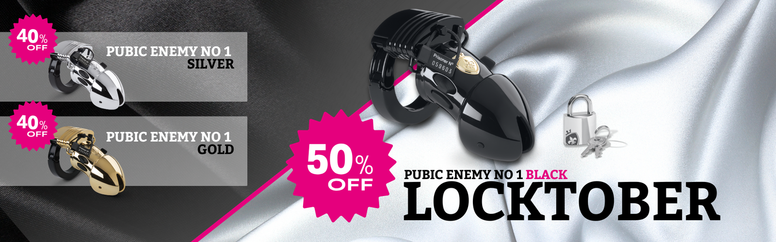 Locktober Promo cock cages pubic enemy no 1 black silver gold